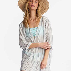 NEW Billabong Blue Skies Beach Cover-Up Dress - Long Sleeve 100% cotton 168sn